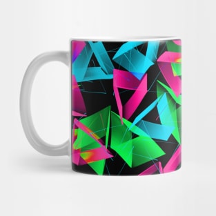 3D Green Pink Blue Triangles on Black Abstract Mug